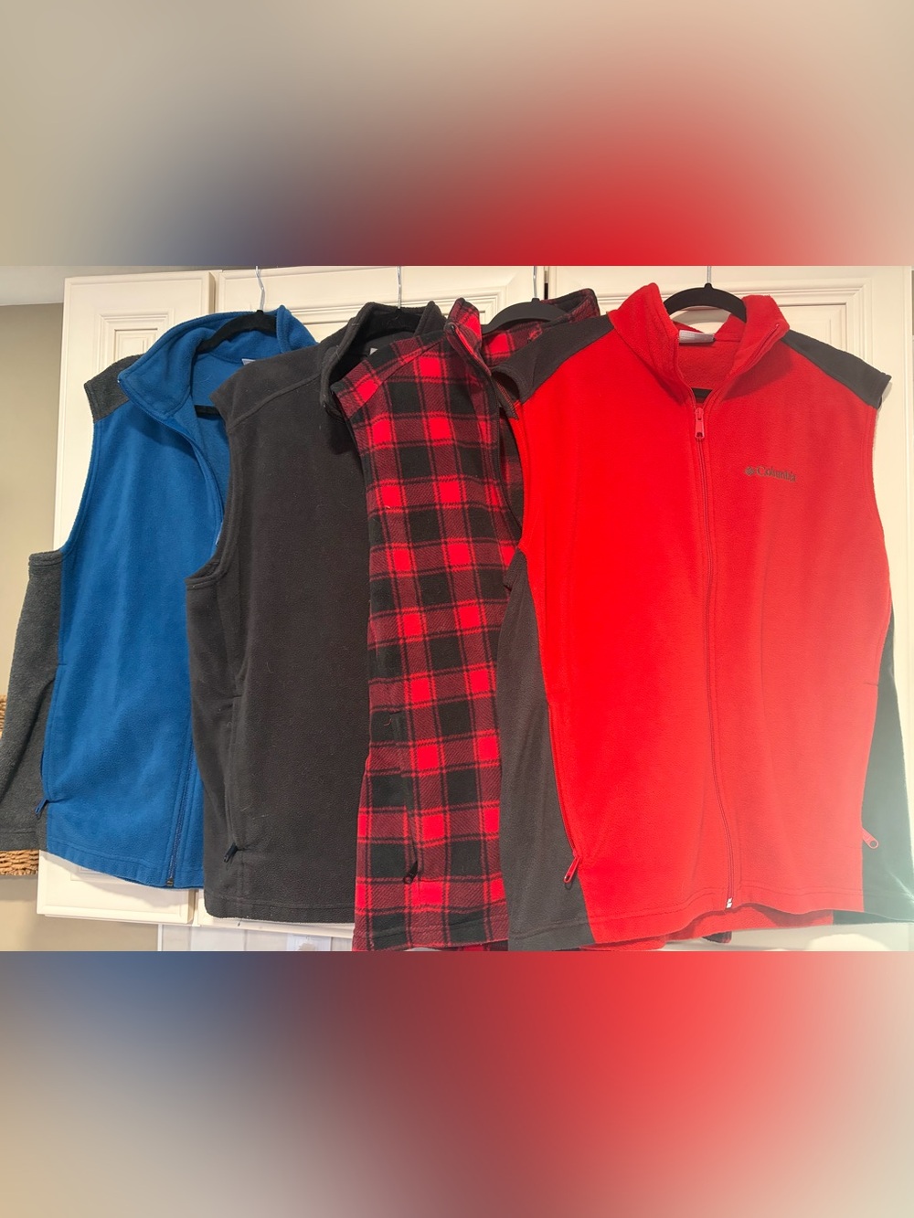 Men's Red & Black Fleece Vest by Columbia - Zip Front Layering Vest TOTAL 4